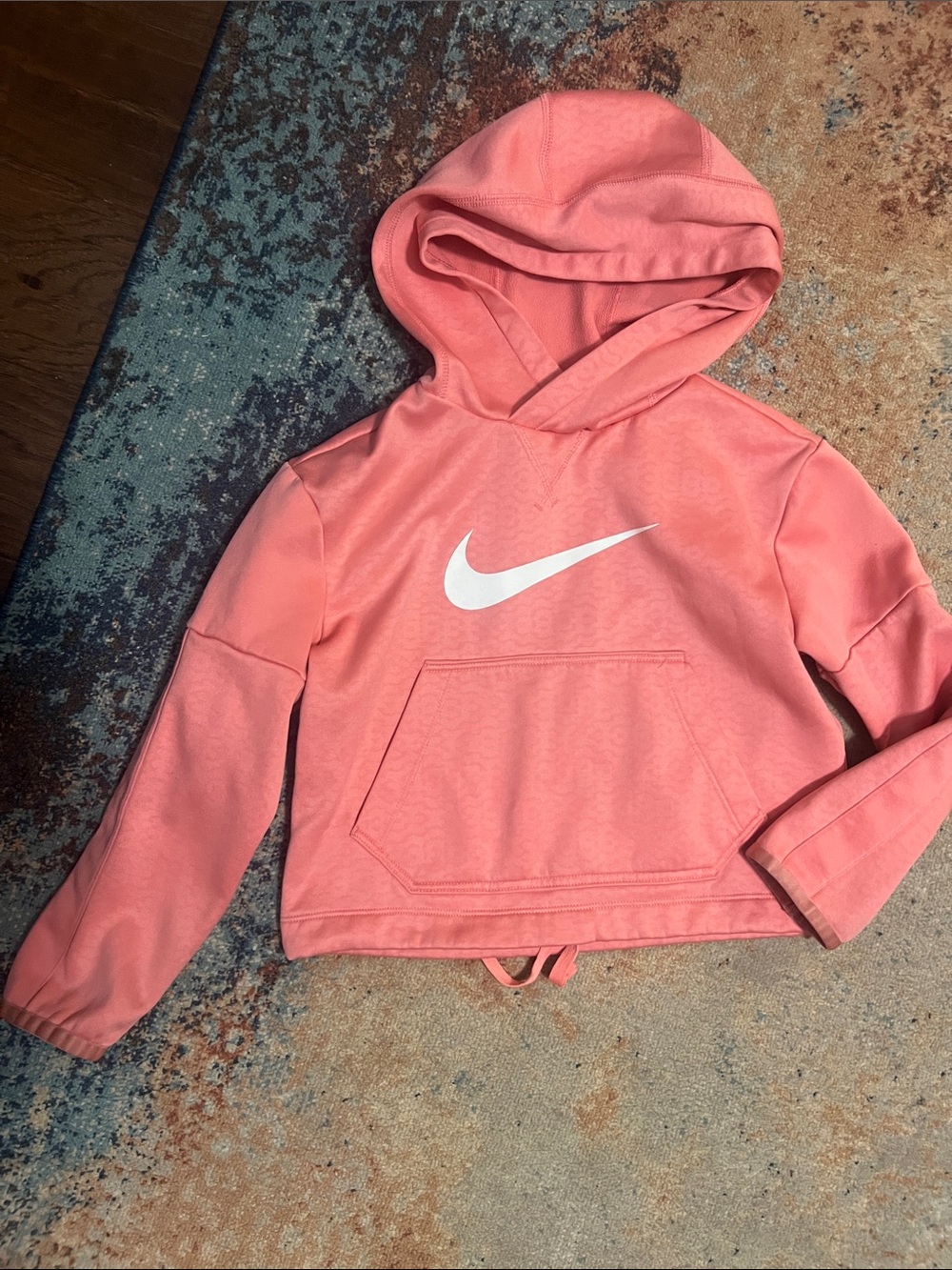 Nike Kids Coral Hoodie with White Swoosh - adjustable bottom strings